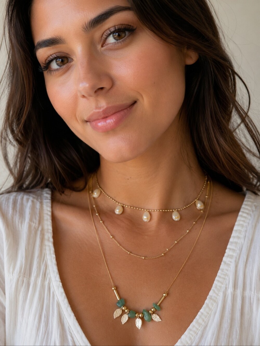 Vintage 90s Claire's Beach Boho Layered Gold Necklace Triple Stacked Chain